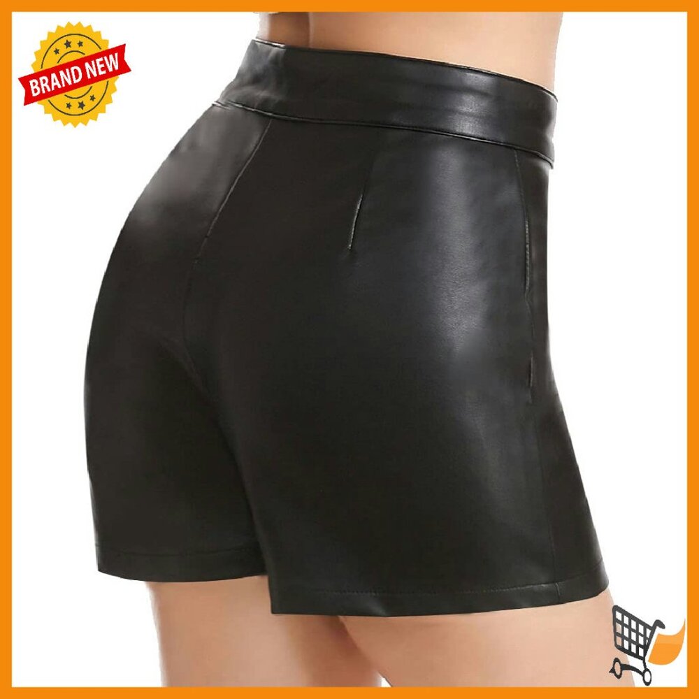 High Waist Faux Leather Wide Leg Shorts Casual Above Knee Stretchy
